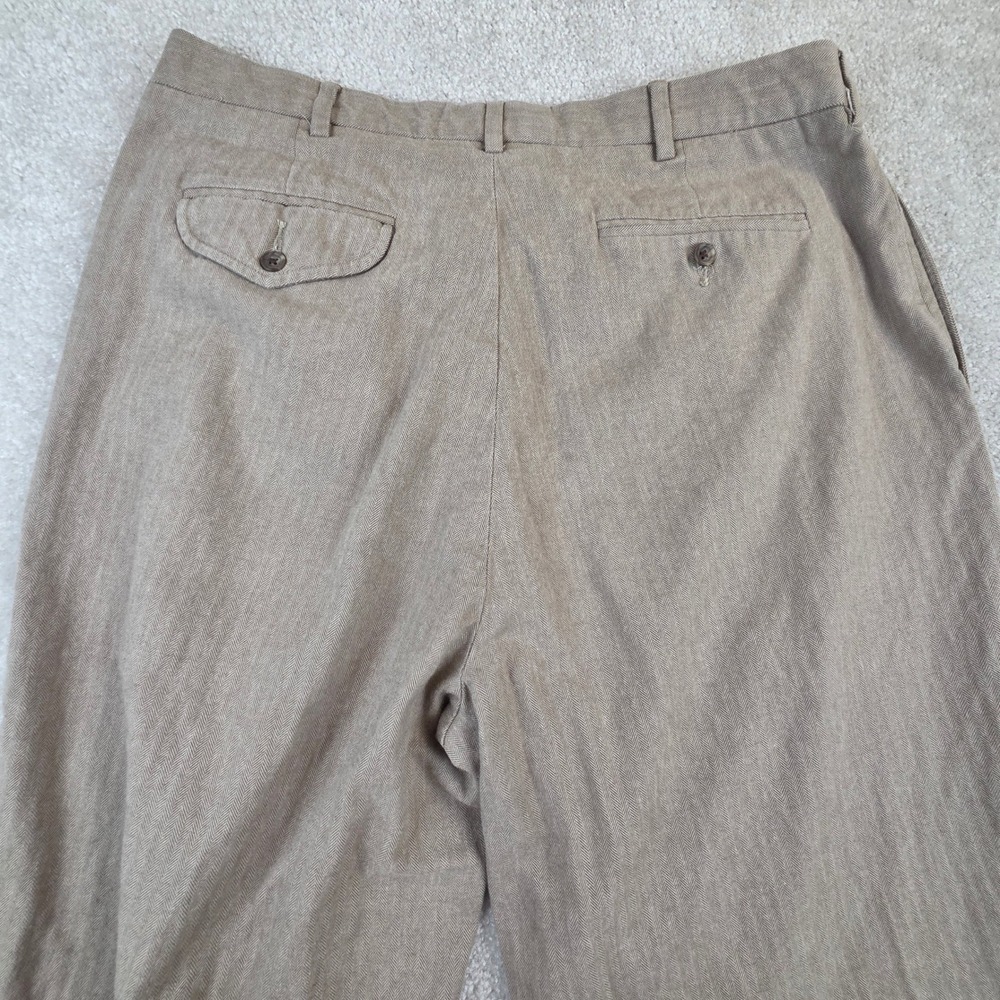 VTG Polo Ralph Lauren Men's Pants Pleated Cuffed Tan Herringbone 35x31 Cotton - Picture 4 of 10